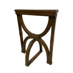 E.C Dean. Undertaker - pair Victorian oak coffin stands, curved x-frame supports with swivel lower support