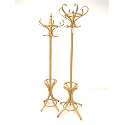 20th century bentwood beech hat and coat stand (H195cm) and another similar 