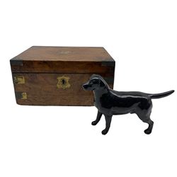 Victorian walnut table writing box and a Beswick black labrador