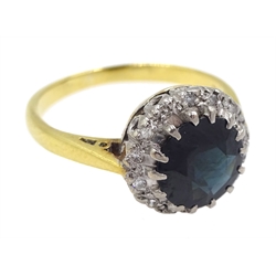 Gold sapphire and diamond cluster ring, stamped 18ct