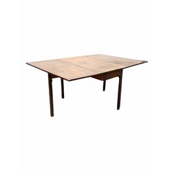 George III mahogany swing leg double drop leaf table, the top raised on square chamfered supports W116cm