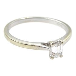 18ct white gold single stone emerald cut diamond ring, hallmarked, diamond approx 0.25 carat