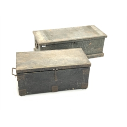  Two 19th century stained pine tool chests, (W78cm) contents to include moulding planes, saws, mallets, set squares, files etc.   