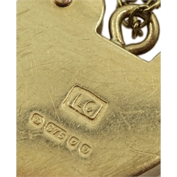 9ct gold five bar link bracelet, with heart locket clasp hallmarked, approx 11.7gm