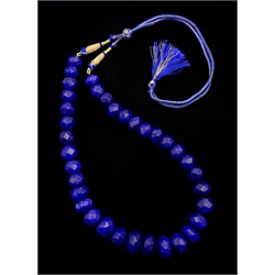 Large single strand earth mined faceted blue sapphire bead necklace