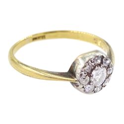 Early 20th century silver and 18ct gold old cut diamond cluster ring, total diamond weight approx 0.25 carat