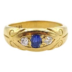 Early 20th century gold sapphire and old cut diamond diamond ring, stamped 18ct