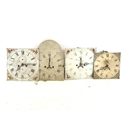  Three eight day white painted enamel longcase clock dial and movements, and a 30 hour dial and movement (4)  