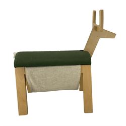 Plywood footstool in the form of a deer with upholstered seat, L59cm