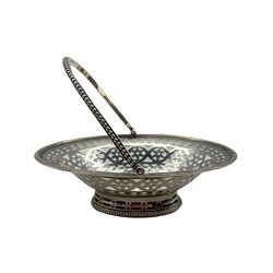 George III silver oval sweetmeat basket with pierced sides, swing handle and short pedestal foot W15cm London 1780 Maker Robert Hennell 4.9oz