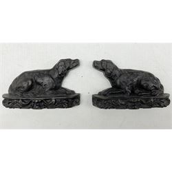 Pair of 19th century cast iron door stops modelled as Dogs, L16cm together with a three piece brass companion set (5)