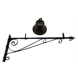 Wrought iron wall bracket and a bronze bell (2)