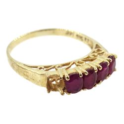 God four stone ruby ring, stamped 14K 585 and a collection of silver and stone set silver jewellery including malachite brooch, dolphin brooch, pair of flower stud earrings and chains etc, all hallmarked or tested