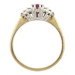9ct gold heart shaped ruby and round brilliant cut diamond cluster ring, hallmarked