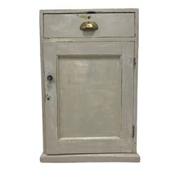 Early 20th century painted pine floor standing cupboard, fitted with single drawer over panelled cupboard door