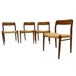 Niels O. Møller for J.L. Møllers Møbelfabrik - model 75, teak framed dining chairs with rush seats