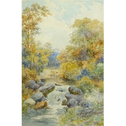 O H Thomas (British early 20th century): Waterfall with Cattle Beyond, watercolour signed 52cm x 34cm