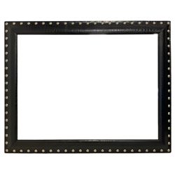 Large contemporary wall mirror, the rectangular frame in faux leather with rounded stud border, bevelled plate