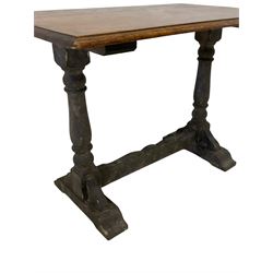 Small oak table, moulded rectangular top on painted base