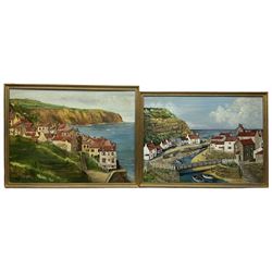 Edith E Hoyle (Northern British 20th century): 'Staithes' and 'Robin Hood's Bay', near pair oils on board signed  and titled max 45cm x 60cm (2)