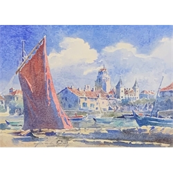 Blanche Odin (French 1865-1957): 'St Jean De Luz, Le Port' watercolour signed, inscribed on old label verso From Taylor and Brown, Edinburgh 20cm x 29cm