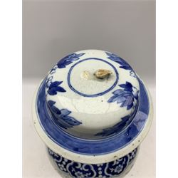 19th century Chinese blue and white vase and cover, of baluster painted with two coiling dragons, pomegranate branches and Peony, within a ruyi border, the decoration continues to the cover with Dog of Fo finial (not attached), H46cm 