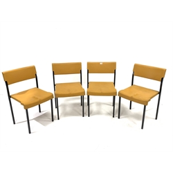 Morris of Glasgow - Set four mid to late 20th century stacking chairs, moulded poly seat and back, raised on black square section aluminium supports, W43cm
