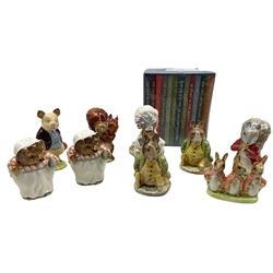 Collection of nine Beswick Beatrix Potter figures all with gold back stamps including Mrs Tiggy-Winkle (2), Pigling Bland, Squirrel Nutkin etc  together with Folio Society collection of twelve Beatrix Potter books in slip case, sealed (10)