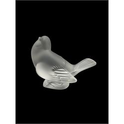 Lalique frosted glass model of a Sparrow, engraved Lalique France to base, H9cm