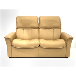 Stressless two seat sofa reclining sofa, upholstered in tan leather, W162cm