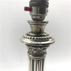  Late 19th/ early 20th century Walker & Hall silver-plated table lamp, Corinthian form with tri-form base, H39cm   