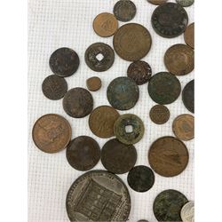 Ancient and later coins and medallions, including Edward hammered silver penny, William and Mary 1694 farthing, George II 1742 penny, George III 1797 cartwheel twopence etc
