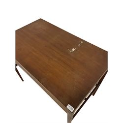20th century teak desk, the rectangular top fitted with one frieze drawer, raised on square tapering supports W90cm, H75cm, D54cm 
