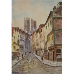 Walter Linsley Meegan (British c1860-1944): Petergate York with View of Minster, watercolour signed 33cm x 23cm