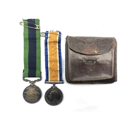 India General Service Medal with Afghanistan NWF 1919 clasp and, 14-18 war medal, to GNR J.T. Auty R.A.  with leather wallet 