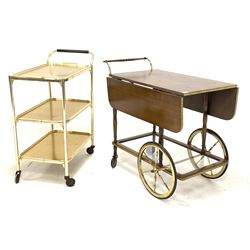 Mid 20th century hardwood two tier drop leaf drinks trolley with brass details (L86cm) and another drinks trolley (L69cm)