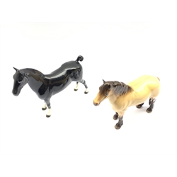 Beswick model of a black Hackney horse in gloss No. 1361 and a Beswick Highland pony No. 1644 in dun gloss