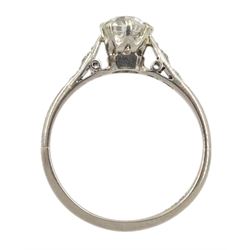 Early-mid 20th century white gold single stone old cut diamond ring, with diamond set shoulders, stamped 18ct, principle diamond approx 0.80 carat