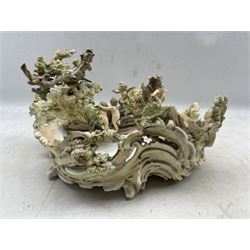 Large Continental porcelain bowl applied with Cherubs and lady in a garden setting, L38cm 