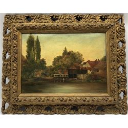 L Reid (British 19th century): Watermill Landscape, oil on canvas signed 20cm x 28cm