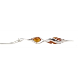 Silver contemporary design Baltic amber pendant necklace, stamped 925