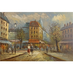 Burnett (French Contemporary): Parisian Street Scene, oil on board signed 60cm x 90cm
