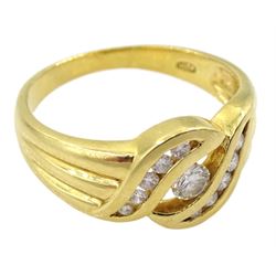 18ct gold single stone diamond ring, with diamond crossover surround, stamped 750