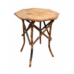 Victorian bamboo occasional table, the octagonal top raised on splayed supports W61cm