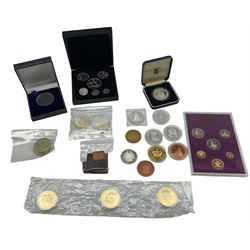 Coins, medallions and fantasy coinage, including 1936 Edward VIII fantasy issue set in presentation box, various Queen Elizabeth II British Virgin Islands commemoratives, 'Elizabeth I 1558-1603' sterling silver hallmarked medallion, Great Britain 1980 proof set in plastic case, George III cartwheel penny, United States of America 1974 one dollar coin etc