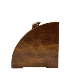 Beaverman - adzed oak book trough, curved end supports, carved with beaver signature, by Colin Almack of Sutton-under-Whitestone Cliffe