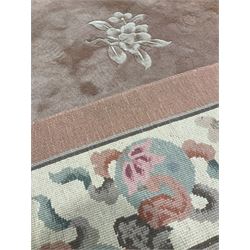 Large Chinese rug woollen rug, with pale pink field with foliate design all over 275cm x 400cm