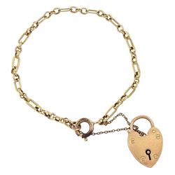 9ct rose gold link bracelet, with heart locket clasp