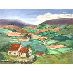 English School (mid 20th century): Lake and Moorland landscape, acrylic on board unsigned 77cm x 98cm