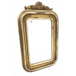 18th century design gilt framed wall mirror, the moulded pediment over bevelled plate 55cm x 85cm